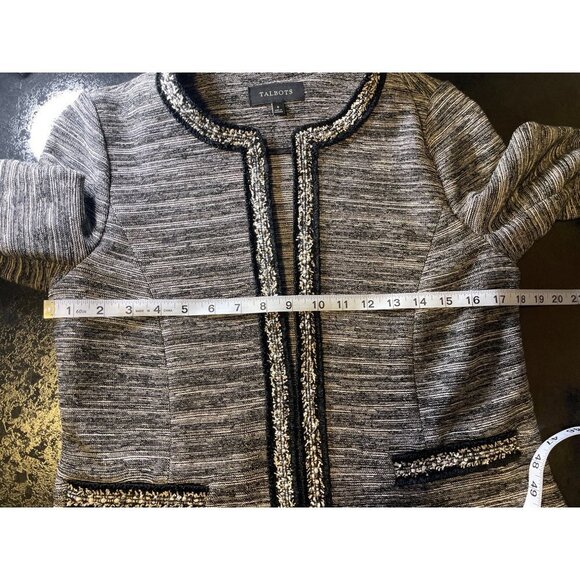 Talbots Black Tweed Cotton Blend Open Jacket Sz S - Picture 7 of 10